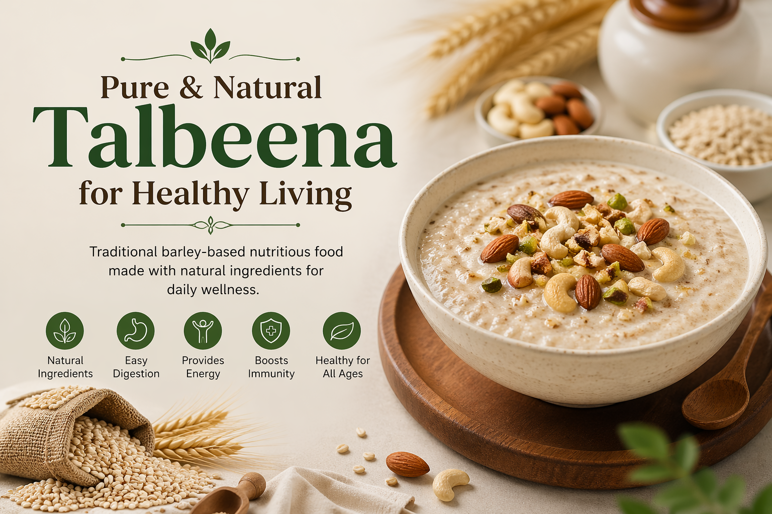 Healthy bowl of Talbeena porridge